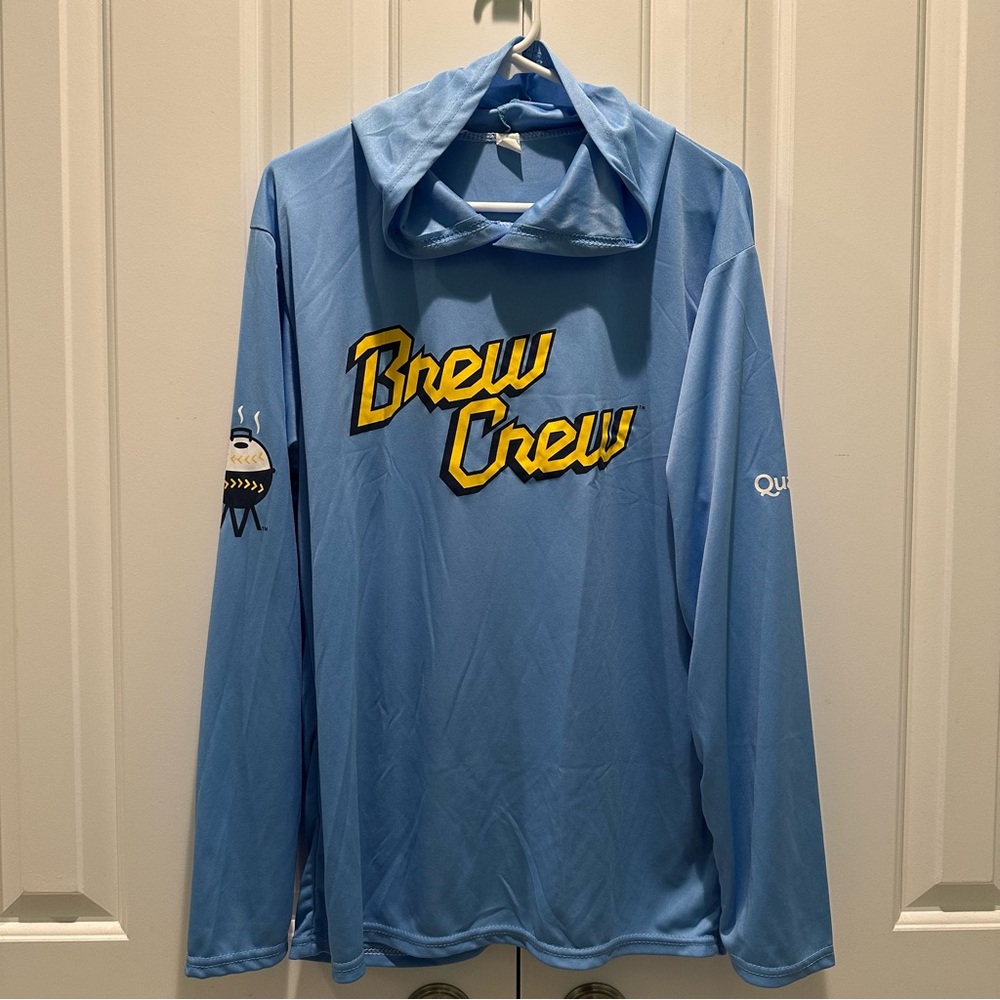 Milwaukee Brewers Brew Crew Hooded Long Sleeve Athletic Shirt M